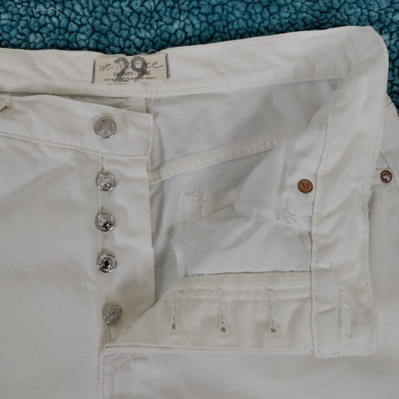 We the Free People Button Fly White Ripped Raw Hem High Rise Jeans - Picture 5 of 13